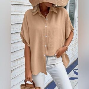SHEIN Batwing Sleeve Button Front Blouse